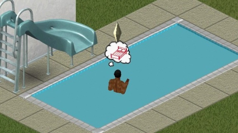 tired sim in pool