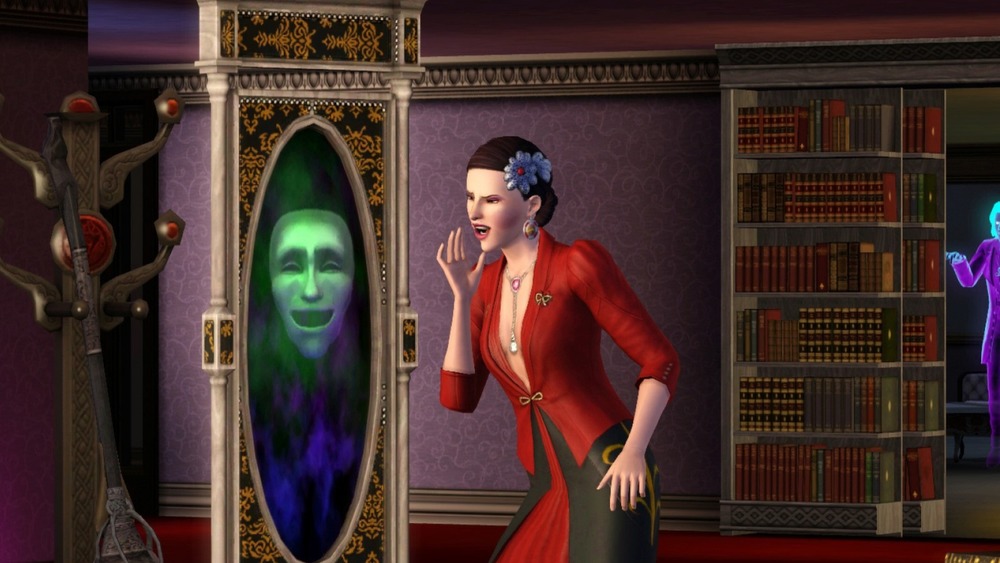 Sim looking in mirror