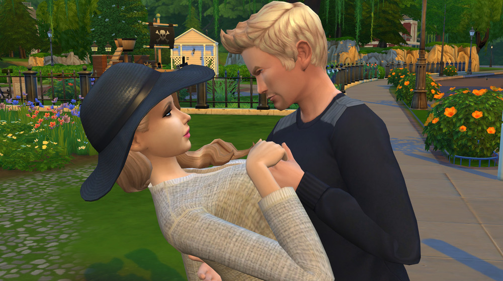 Sims holding each other