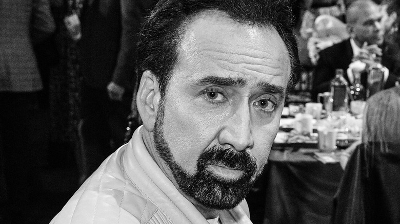 Nicolas Cage black and white with beard