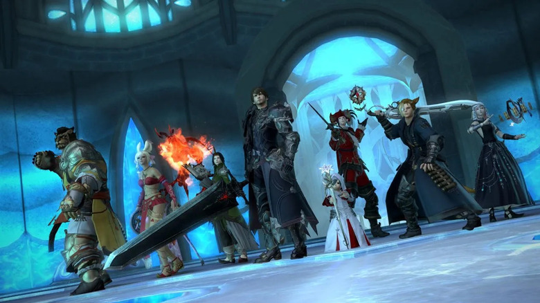 FF14 raid party standing in a line