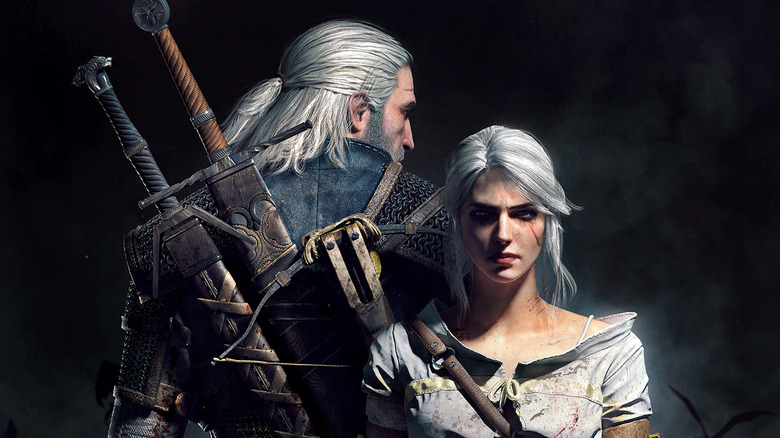 Geralt and Ciri back to back