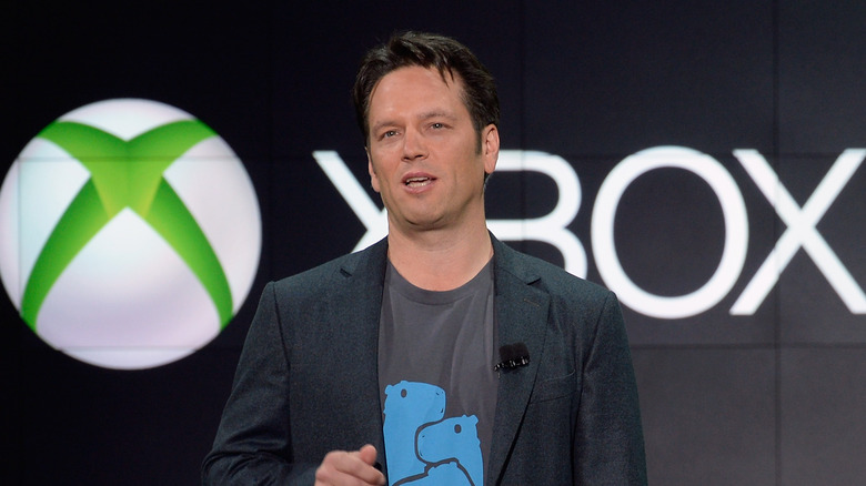 Phil Spencer talking at event