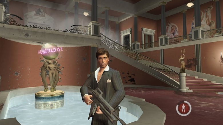 Tony Montana survives the gunfight in his mansion