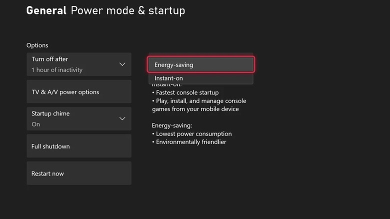 Xbox power settings