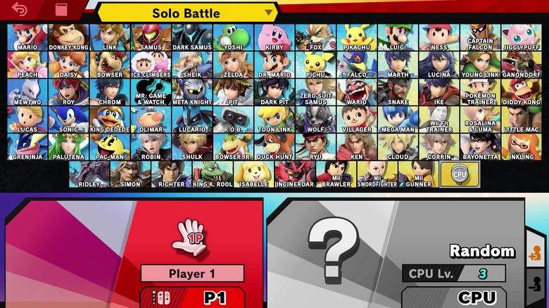 Super Smash Bros. Ultimate character select screen