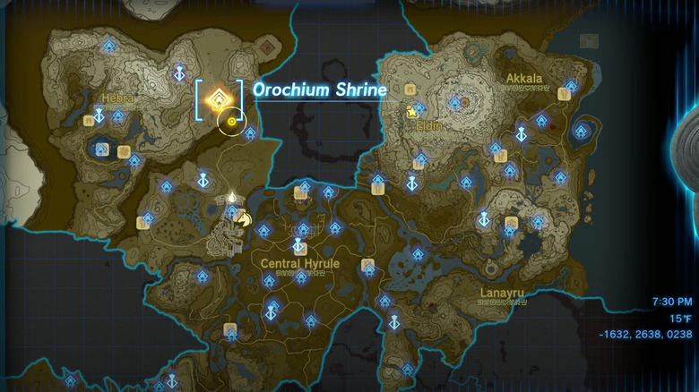 Map of Hyrule focusing on Orochium Shrine
