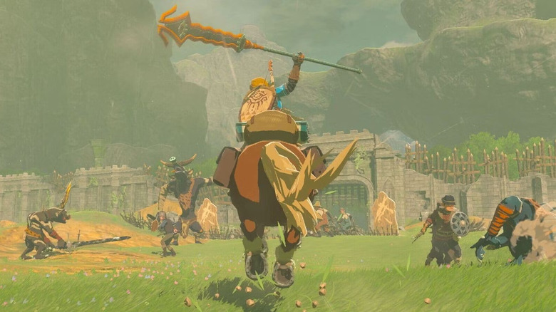 Link riding horse into battle